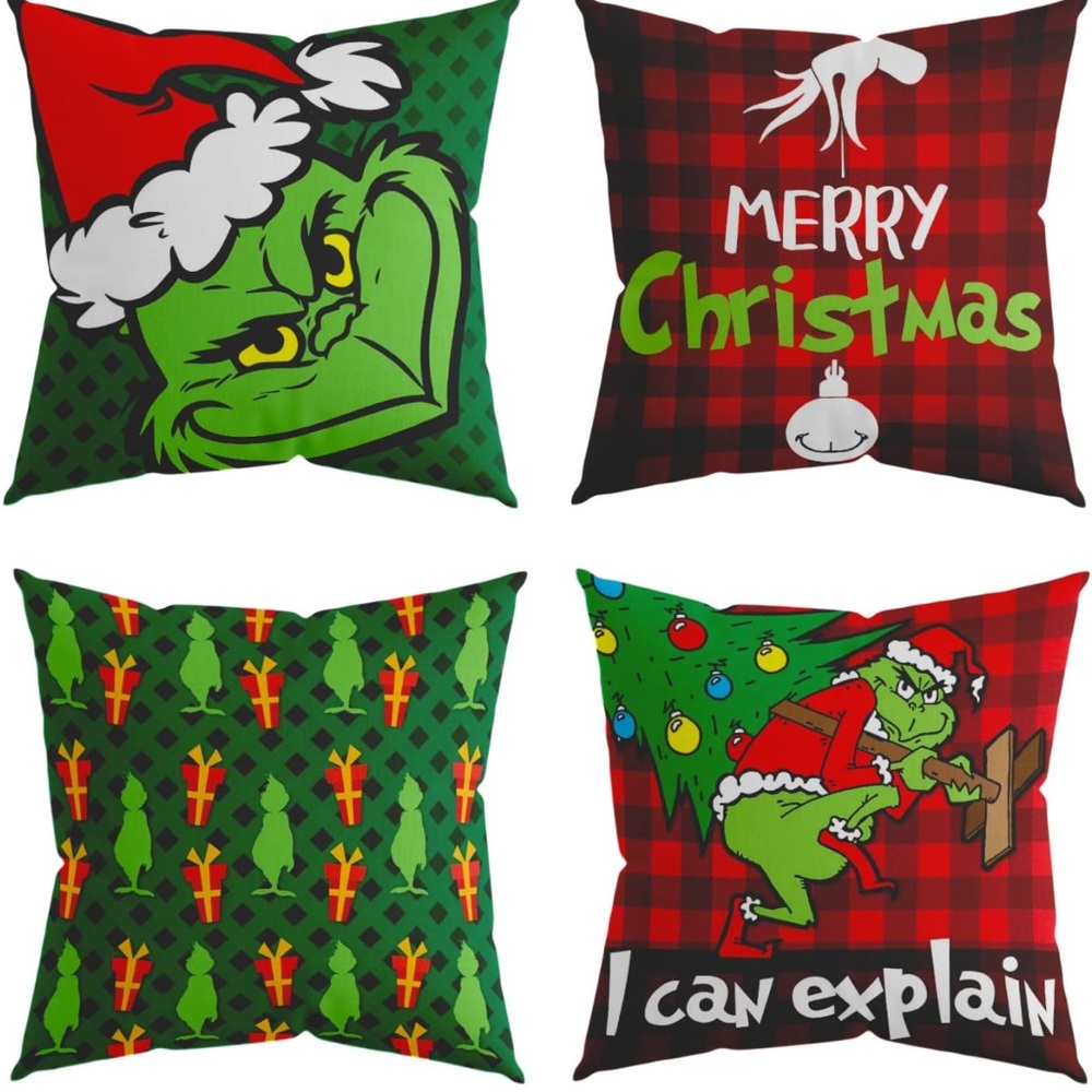 The Grinch Christmas Burlap Pillow Covers 4pack